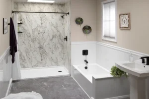 Acrylic bathtub and shower.