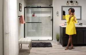 A walk-in shower after being installed.