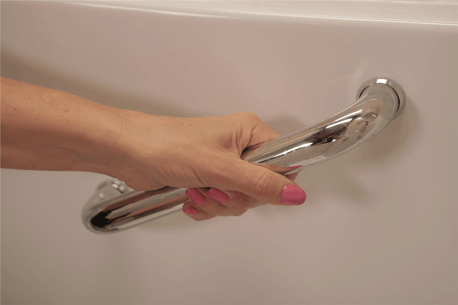 Close-up of securely mounted bathroom grab bar